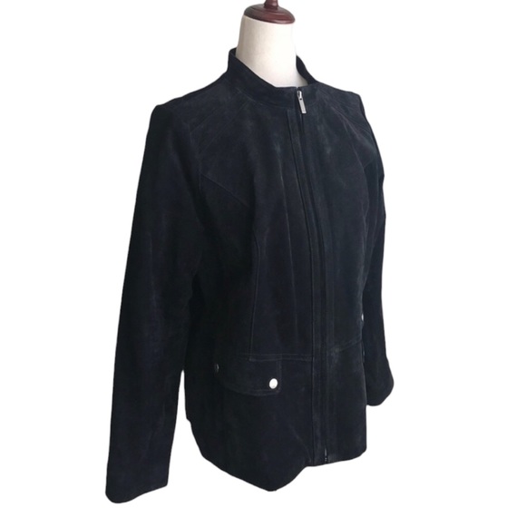 Black Suede Jacket Dennis by Dennis Basso Ladies Medium Jacket New without Tags - Picture 2 of 12